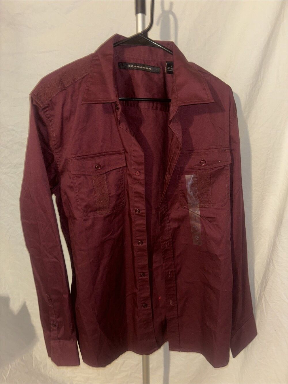 Sean John Size Large Burgundy Dress Shirt LARGE